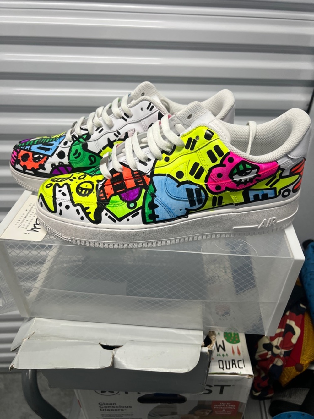 Custom Neon Pop Art Nike White Air Force One Sneakers